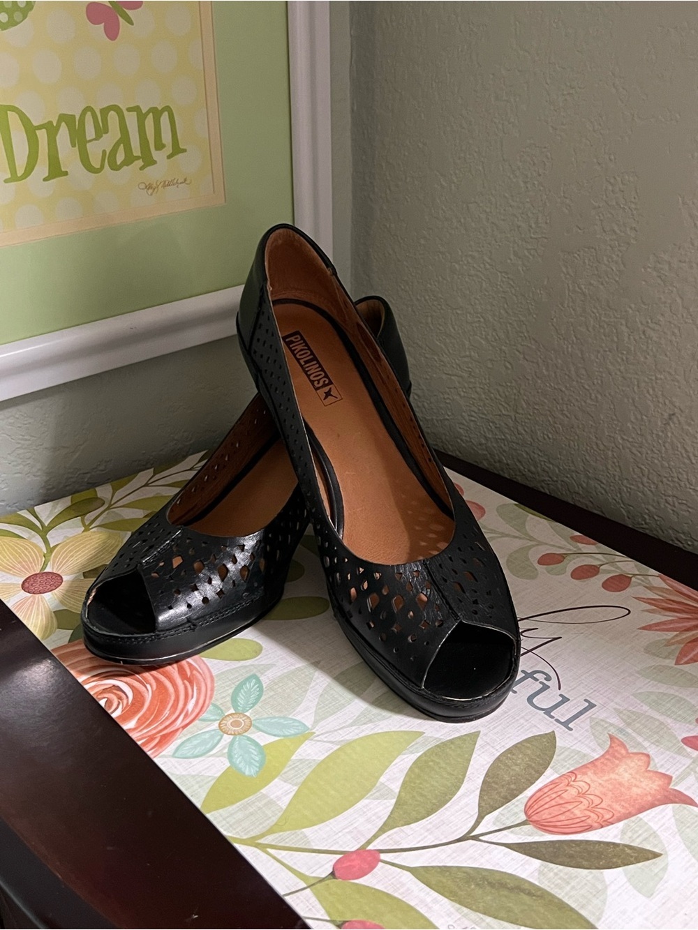 PIKOLINOS Black Perforated Peep-Toe Heels
